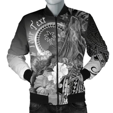 FUNSTUFFPRINT Custom Chuuk Men's Bomber Jacket - Humpback Whale with Tropical Flowers (White)- 3D Bomber Jacket