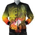 FUNSTUFFPRINT Custom Chuuk Men's Bomber Jacket - Humpback Whale with Tropical Flowers (Yellow)- 3D Bomber Jacket