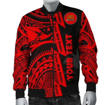 FUNSTUFFPRINT Custom Polynesian Guinea Men's Bomber Jacket - Moana Maui Tattoo With Coat Of Arm Guinea Red - 3D Bomber Jacket