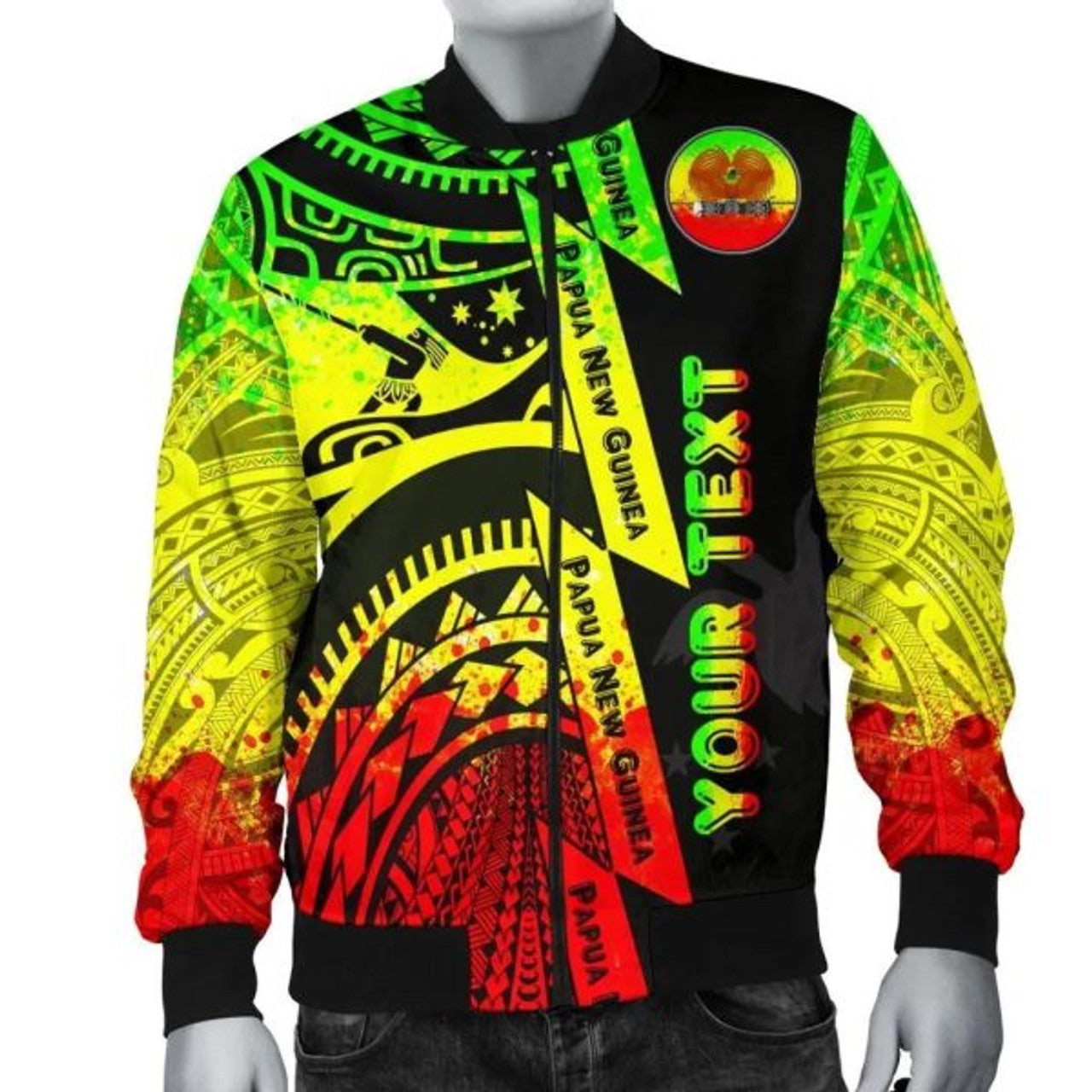 FUNSTUFFPRINT Custom Polynesian Guinea Men's Bomber Jacket - Moana Maui Tattoo With Coat Of Arm Guinea Reggae - 3D Bomber Jacket