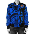 FUNSTUFFPRINT Custom Polynesian Guinea Women's Bomber Jacket - Moana Maui Tattoo With Coat Of Arm Guinea Blue - 3D Bomber Jacket