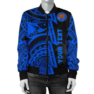 FUNSTUFFPRINT Custom Polynesian Guinea Women's Bomber Jacket - Moana Maui Tattoo With Coat Of Arm Guinea Blue - 3D Bomber Jacket