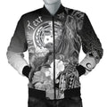 FUNSTUFFPRINT Custom Samoa Men's Bomber Jacket- Humpback Whale with Tropical Flowers (White)- 3D Bomber Jacket