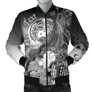 FUNSTUFFPRINT Custom Samoa Men's Bomber Jacket- Humpback Whale with Tropical Flowers (White)- 3D Bomber Jacket