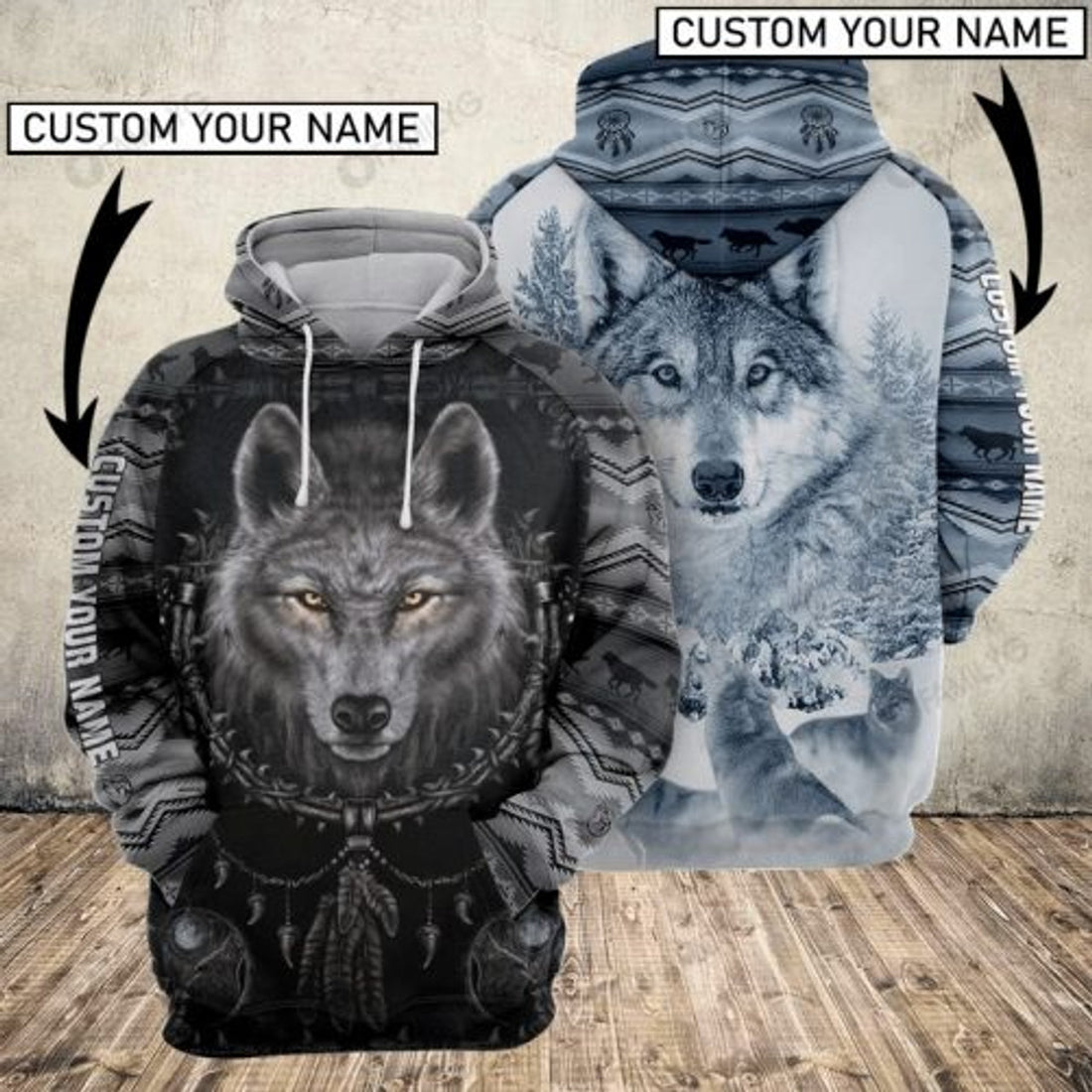 FUNSTUFFPRINT Personalized Wolf Couple 3D Hoodie and Zip Hoodie