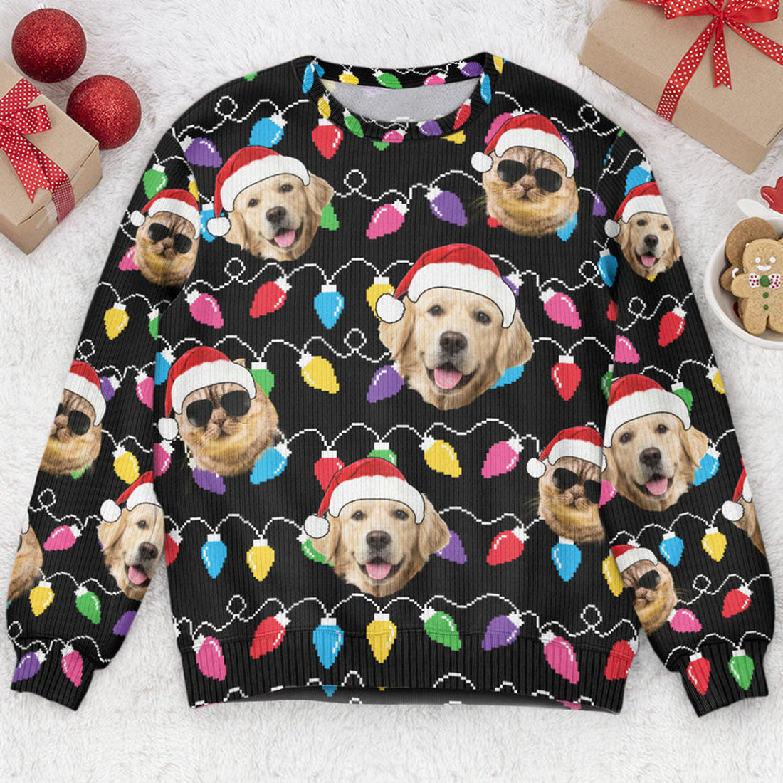 FUNSTUFFPRINT Custom  Face Christmas Family Pet Funny Xmas Leds Ugly  Sweater