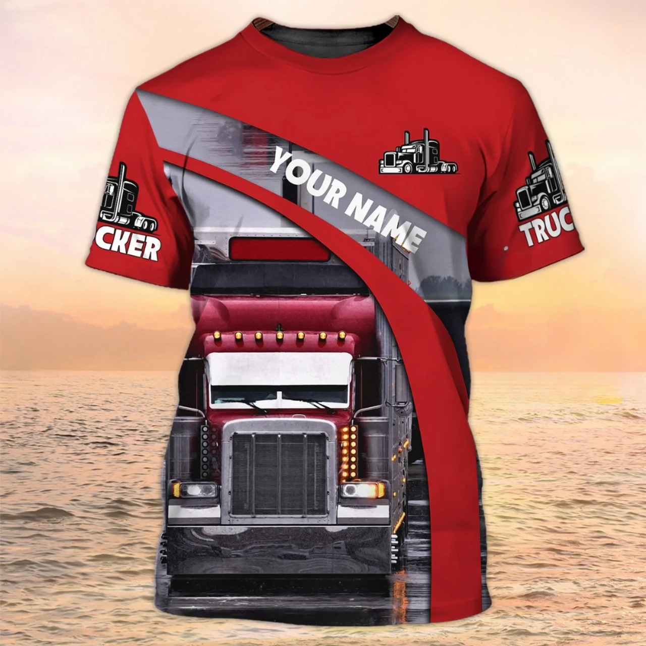 Custom Red Trucker T-Shirt Men Women 3D Truck Sublimation On Shirt Gift For Trucker