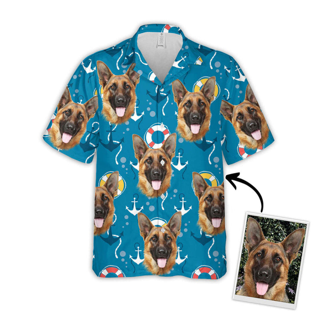 Custom Photo Hawaiian Shirt, Sea Pattern Short-Sleeve Hawaiian Shirt, Shirt for Pet Lover