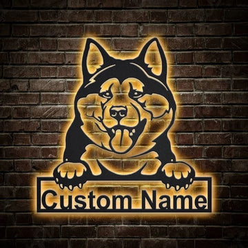 Custom Akita Inu Dog Metal Sign, Led Lights Akita Inu Dog Metal Sign, Dog Lover Gift, Dog Wall Sign, Home Decor Sign