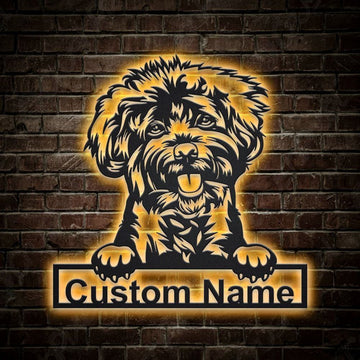 Custom Labradoodle Dog Metal Sign, Led Lights Labradoodle Dog Sign, Dog Lover Gift, Dog Wall Sign, Home Decor Sign