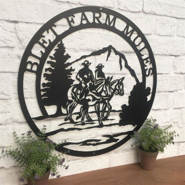Custom Metal Farm Sign, Saddled Mule And Rider Metal Ranch Sign, Gift Ideas For Farm Woman, Large Metal Outdoor Signs, Outdoor Metal Sign Frames