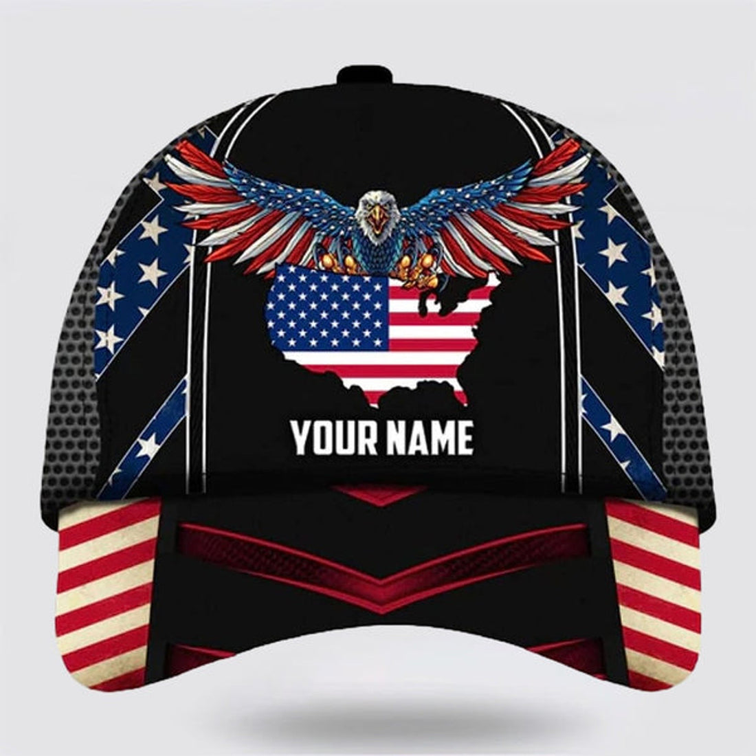 FUNSTUFFPRINT Custom Name American Flag Eagle Baseball Cap - Christian Hats for Men and Women