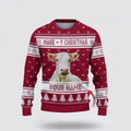 FUNSTUFFPRINT Custom Name Charolais Mare Y Christmas Ugly Sweater, Gifts For Farmers, Rural Lovers Ugly Sweater