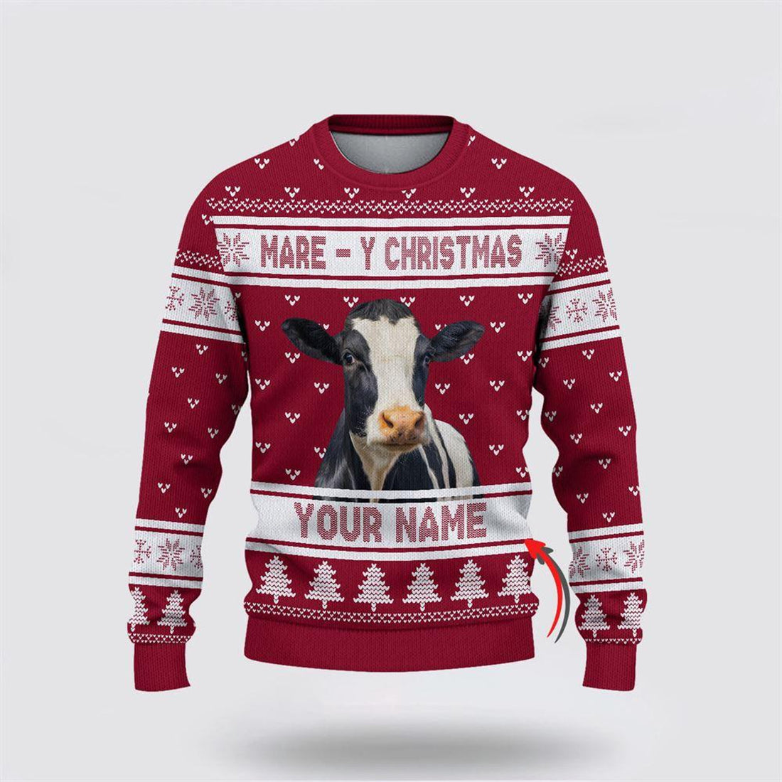 FUNSTUFFPRINT Custom Name Holstein Mare Y Christmas Ugly Sweater, Gifts For Farmers, Rural Lovers Ugly Sweater