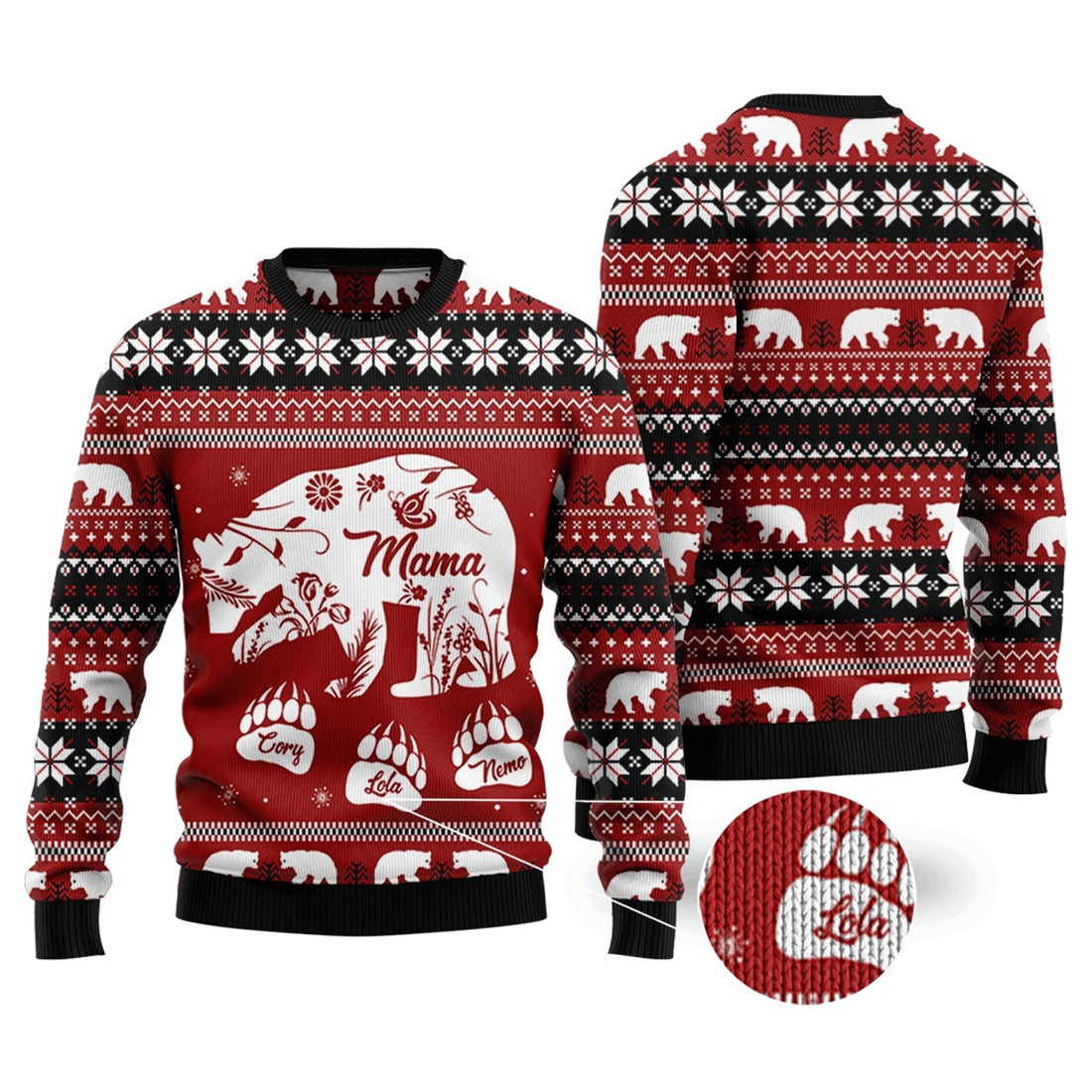 FUNSTUFFPRINT Custom Name Horse Mare Y Christmas Ugly Sweater, Gifts For Farmers, Rural Lovers Ugly Sweater