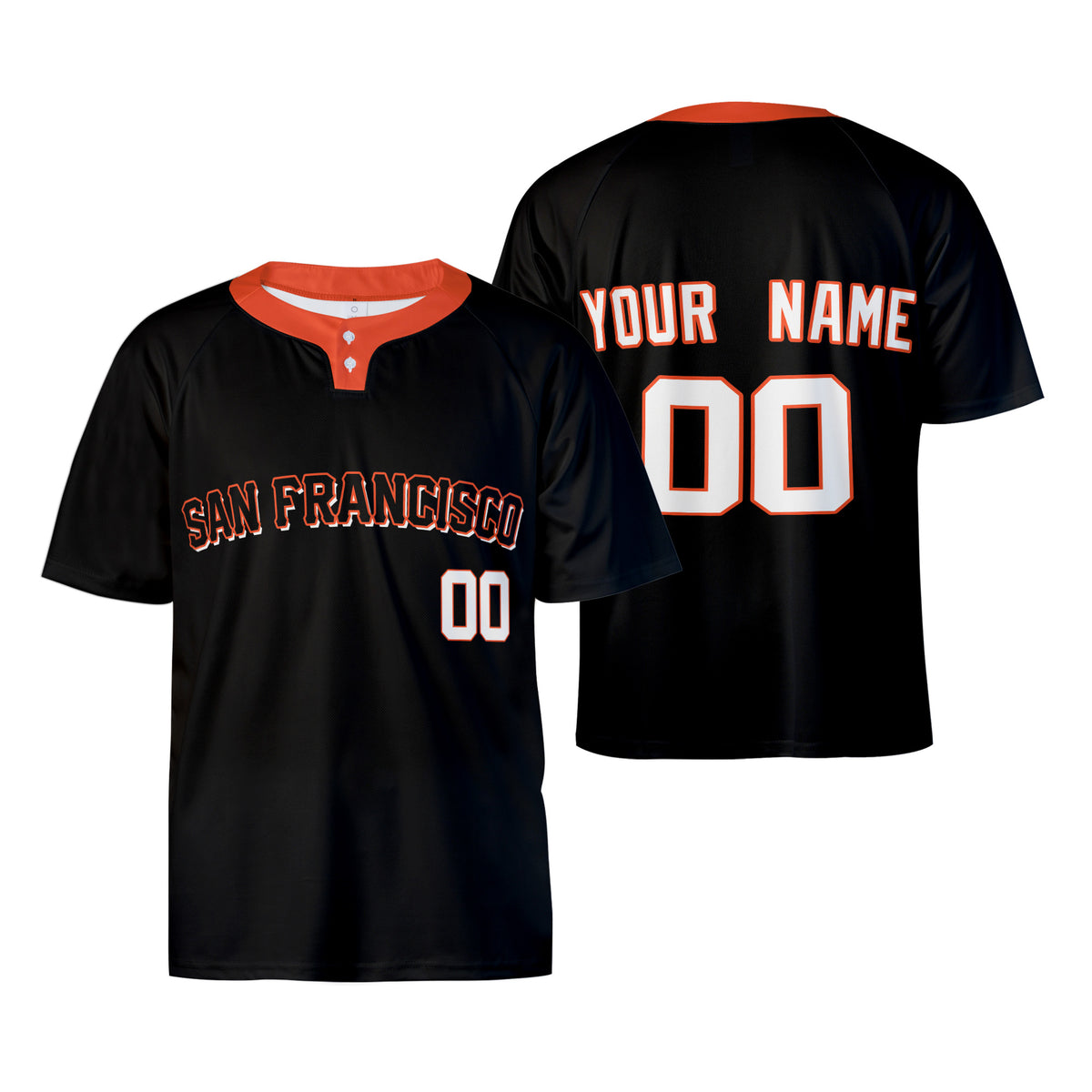 Custom San Francisco Two-Button Baseball Jersey – Blackout Style, Personalized Name & Number for Men, Women & Youth-3