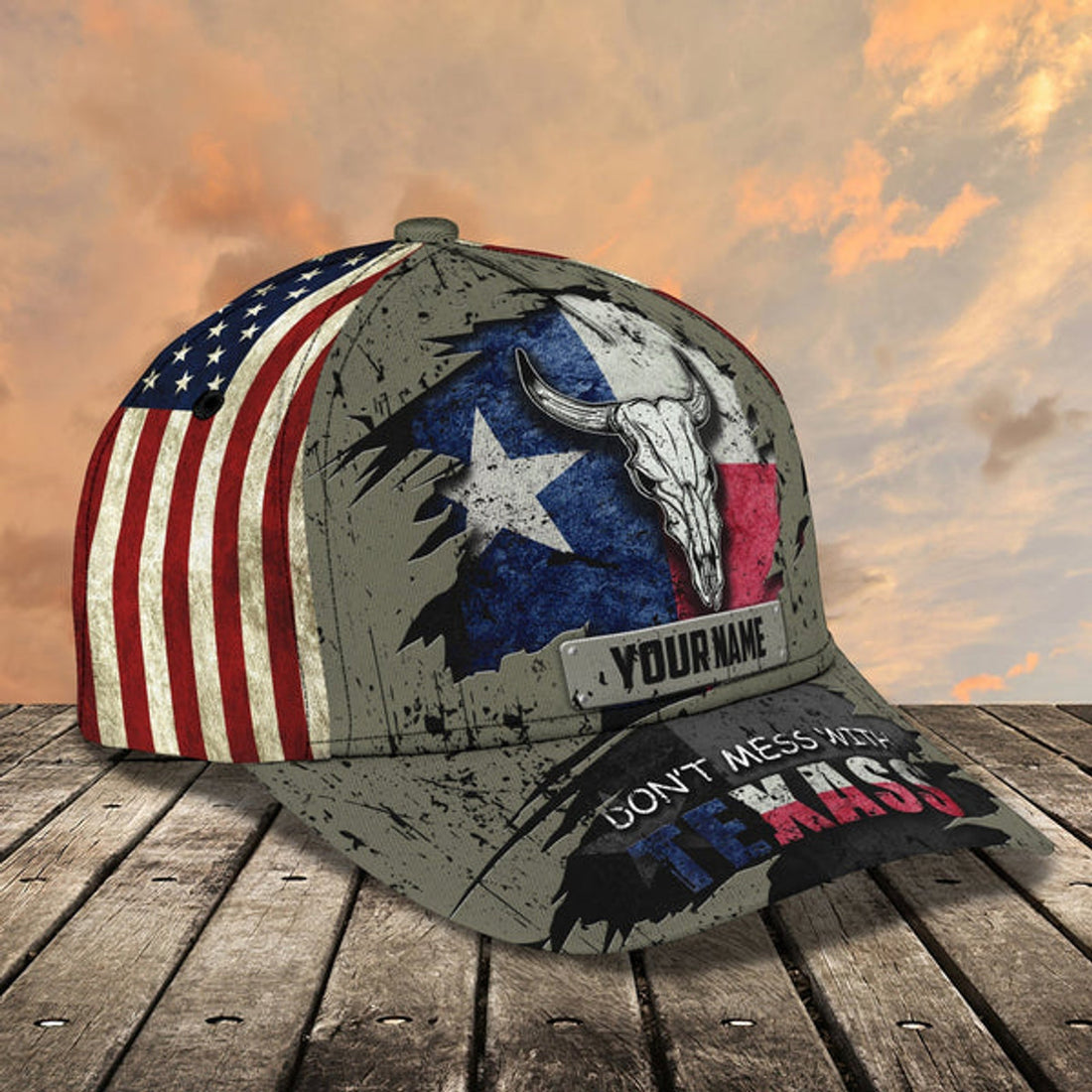FUNSTUFFPRINT Custom With Name Texas Baseball Cap Hat - American Support Texas 3D Cap Hat - Eagle Texas Cap Hat