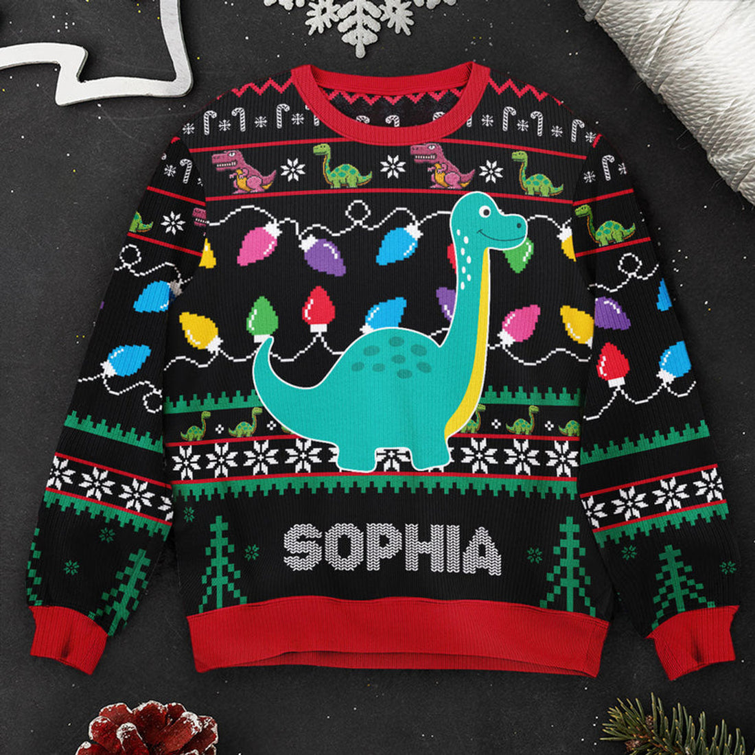 FUNSTUFFPRINT Custom Cute Dinosaur With Ugly Sweater