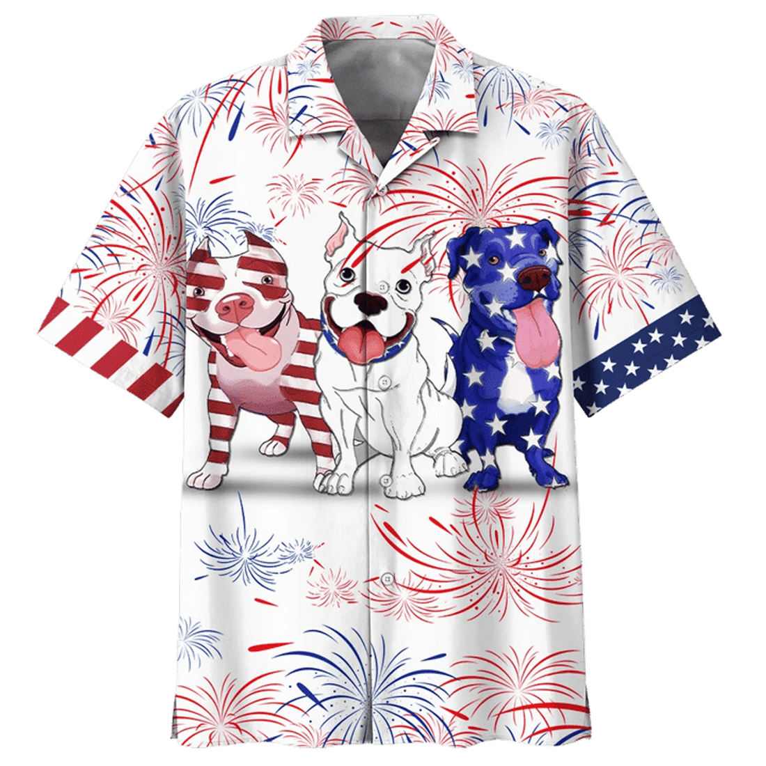 Cute Pitbull Pattern Red And Blue Funny 4th of July Happy Independece Day Hawaiian Shirt