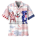 Cute Pitbull Pattern Red And Blue Funny 4th of July Happy Independece Day Hawaiian Shirt
