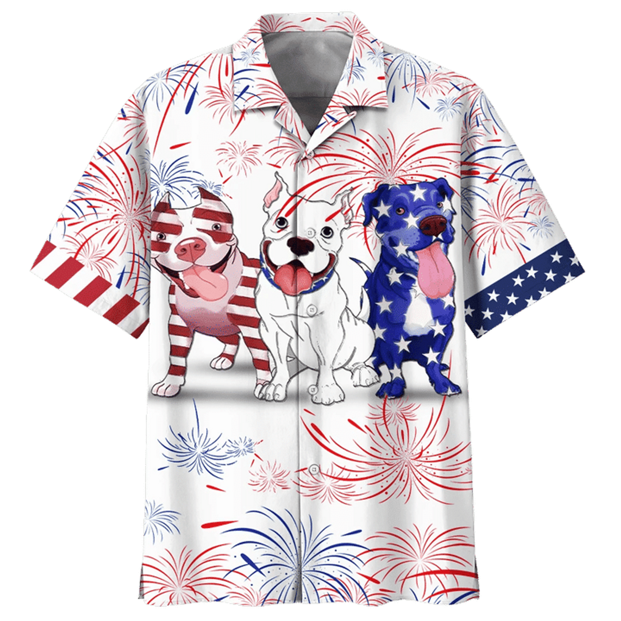 Cute Pitbull Pattern Red And Blue Funny 4th of July Happy Independece Day Hawaiian Shirt