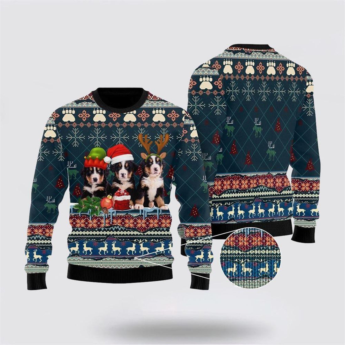 FUNSTUFFPRINT Cute Bernese Mountain Dog Christmas Ugly Christmas Sweater – Dog Lover Christmas Sweater  Ugly  Sweater