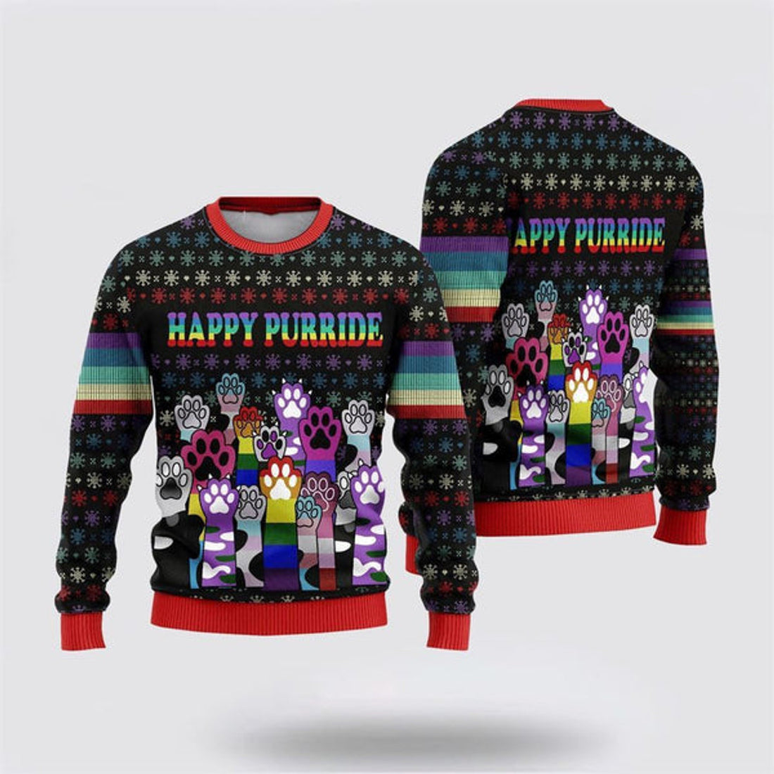 FUNSTUFFPRINT Cute Cat Paw Sweater Happy Purride Ugly Christmas Sweater For Men And Women, Best Gift For Christmas, Christmas Fashion Winter  Ugly  Sweater