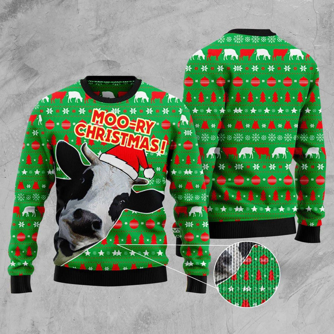 FUNSTUFFPRINT Cute Cow Ugly Christmas Sweater, Christmas Sweater, Ugly Sweater, Funny Xmas Sweaters Ugly Sweater