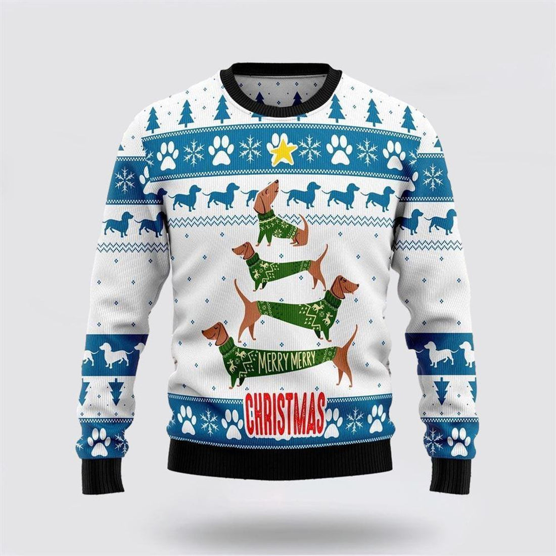 FUNSTUFFPRINT Cute Dachshund Dog Ugly Christmas Sweater – Dog Lover Christmas Sweater Ugly  Sweater