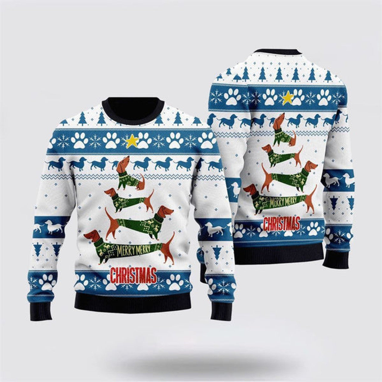 FUNSTUFFPRINT Cute Dachshund Merry Christmas Ugly Christmas Sweater For Men And Women, Gift For Christmas, Best Winter Christmas Outfit Ugly  Sweater