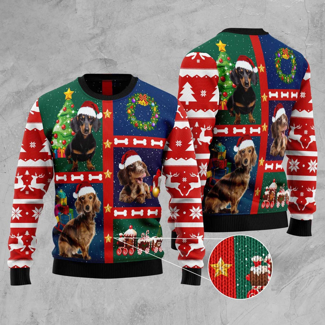 FUNSTUFFPRINT Cute Dachshund Ugly Christmas Sweater, Christmas Sweater, Ugly Sweater, Funny Xmas Sweaters Ugly Sweater
