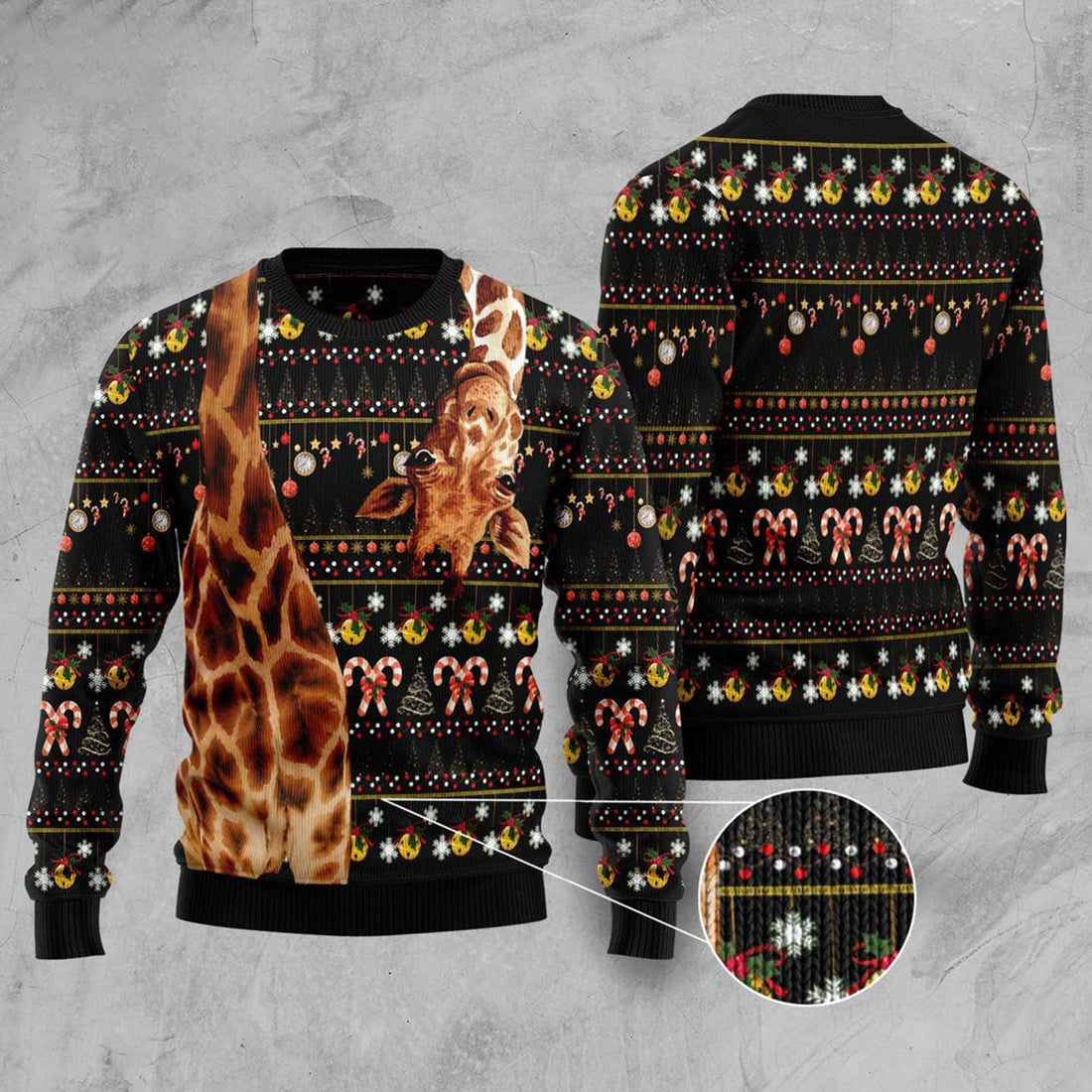 FUNSTUFFPRINT Cute Giraffe Ugly Christmas Sweater, Christmas Sweater, Ugly Sweater, Funny Xmas Sweaters Ugly Sweater