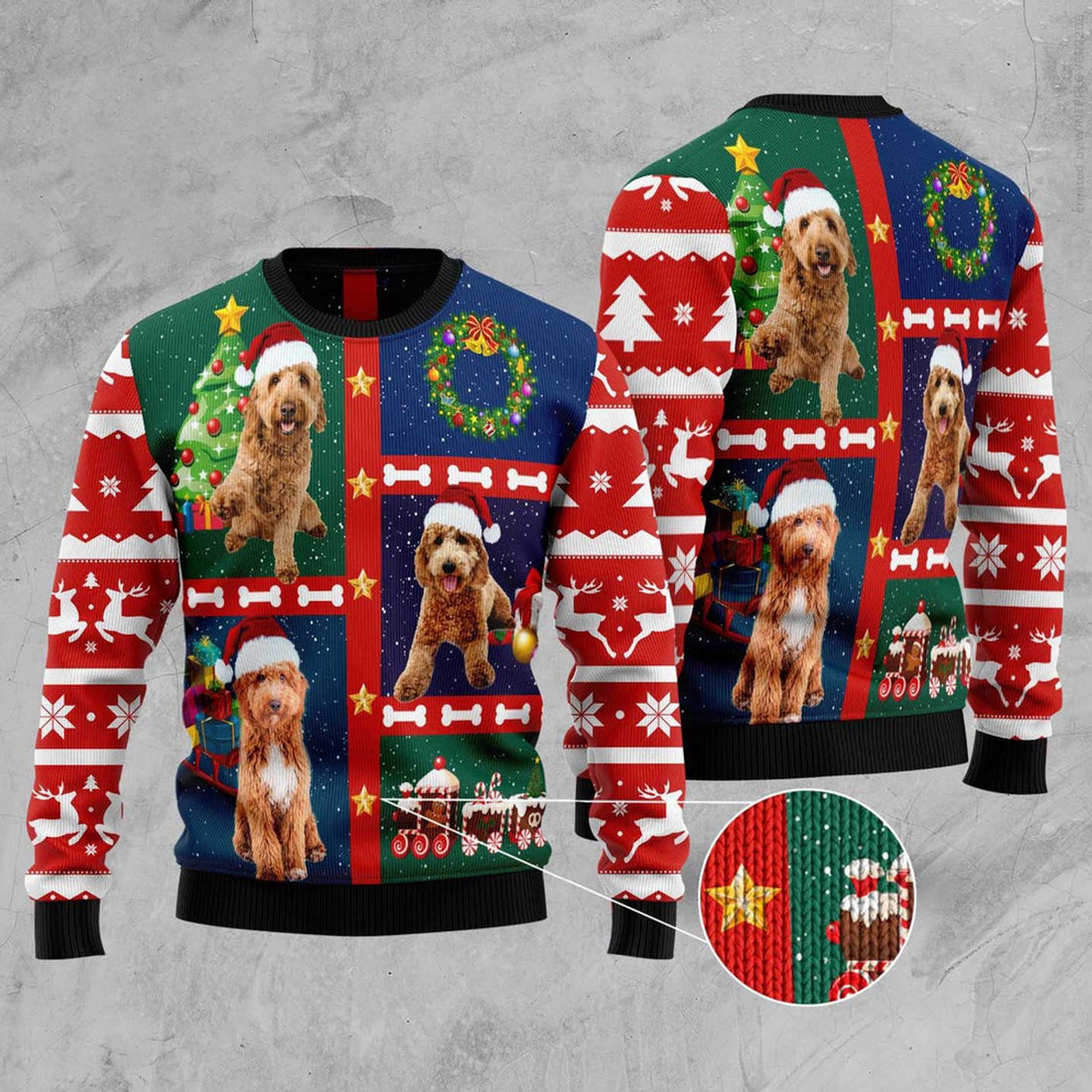 FUNSTUFFPRINT Cute Goldendoodle Ugly Christmas Sweater, Christmas Sweater, Ugly Sweater, Funny Xmas Sweaters Ugly Sweater