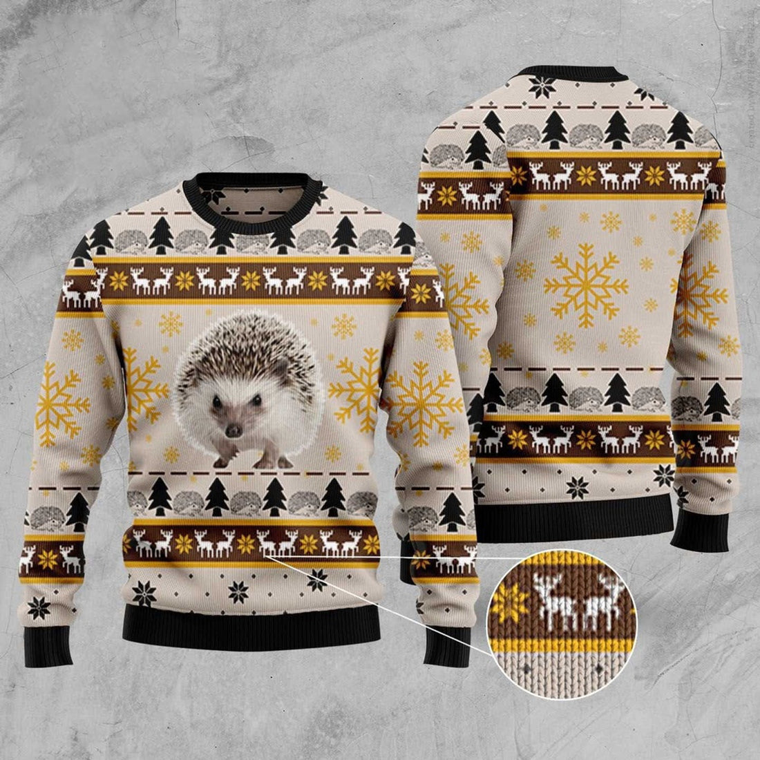 FUNSTUFFPRINT Cute Hedgehog Ugly Christmas Sweater, Christmas Sweater, Ugly Sweater, Funny Xmas Sweaters Ugly Sweater