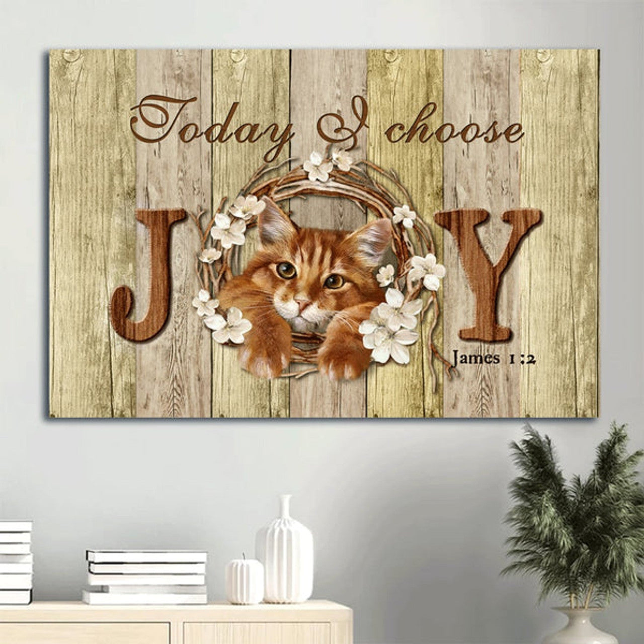 Cute Maine Coon Cat Lovely Cherry Blossom Canvas Today I Choose Joy Canvas Wall Art - Christian Wall Decor