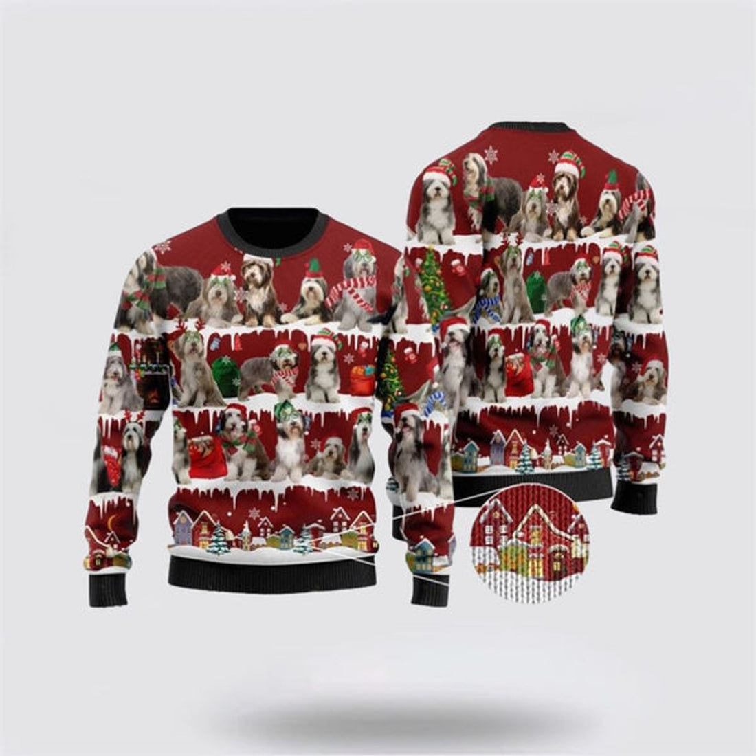 FUNSTUFFPRINT Cute Old English Sheep Dog Ugly Christmas Sweater For Men And Women, Gift For Christmas, Best Winter Christmas Outfit Ugly  Sweater