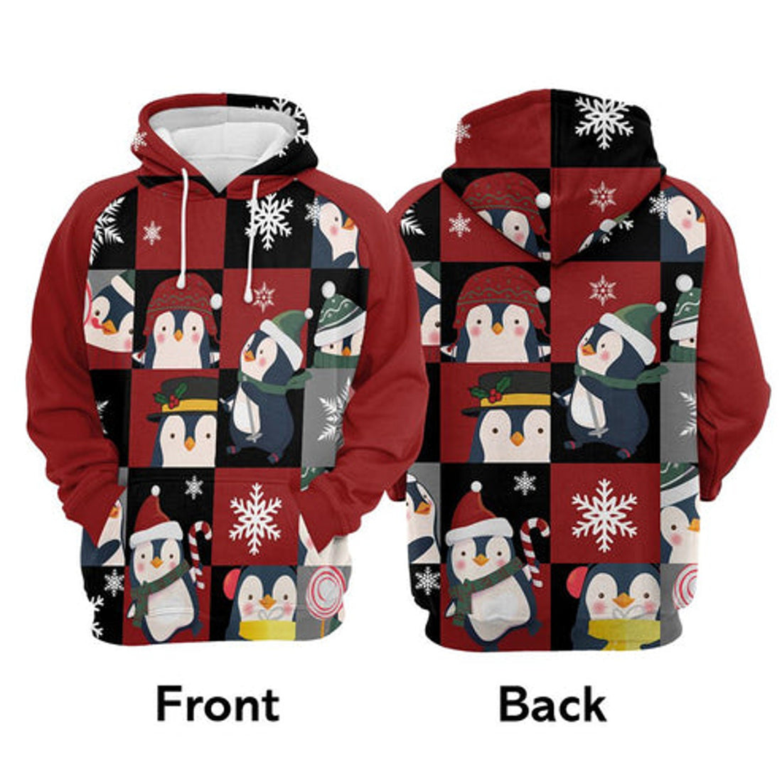 FUNSTUFFPRINT 3D Cute Penguin Christmas All Over 3D Hoodie and Zip Hoodie