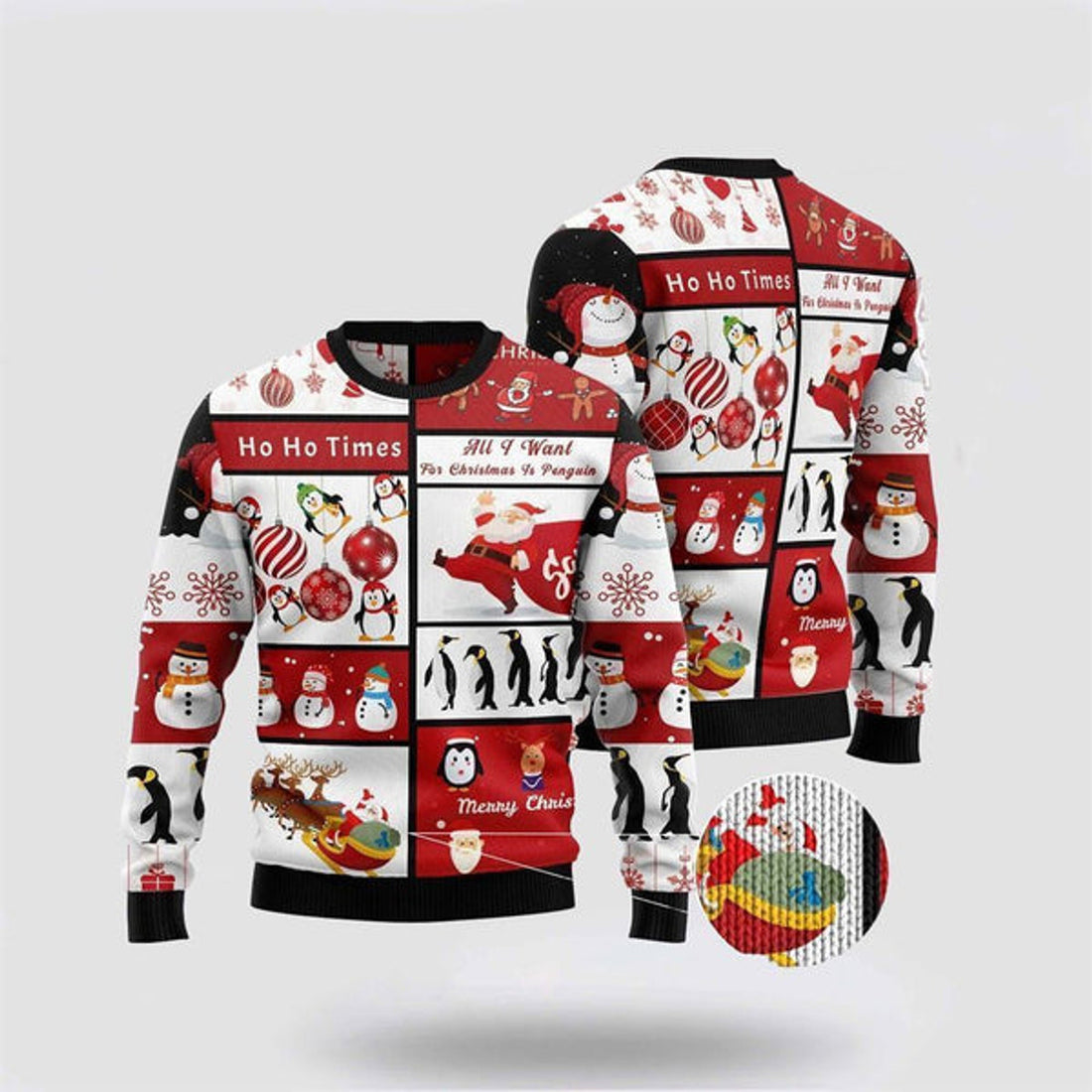 FUNSTUFFPRINT Cute Penguin Santa Claus Ugly Christmas Sweater For Men And Women, Best Gift For Christmas, The Beautiful Winter Christmas Outfit Ugly Sweater