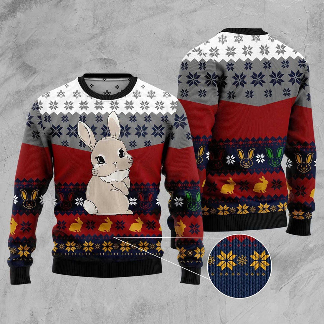 FUNSTUFFPRINT Cute Rabbit Ugly Christmas Sweater, Christmas Sweater, Ugly Sweater, Funny Xmas Sweaters Ugly Sweater