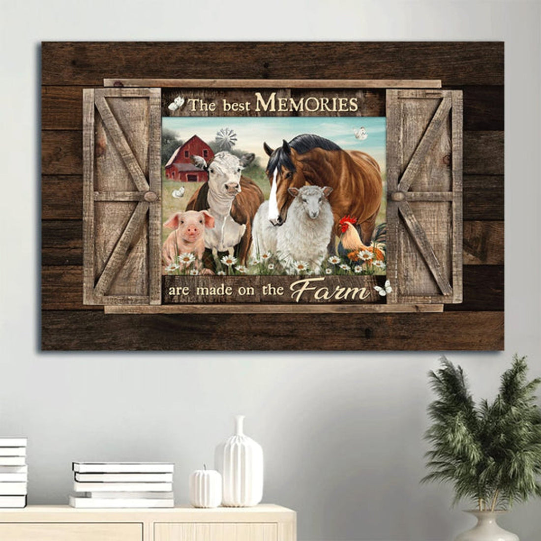 Cute Sheep Animal Painting Daisy Garden White Butterfly Canvas The Best Memories Are Made On The Farm Canvas Wall Art - Christian Wall Decor