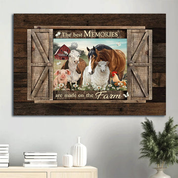 Cute Sheep Animal Painting Daisy Garden White Butterfly Canvas The Best Memories Are Made On The Farm Canvas Wall Art - Christian Wall Decor