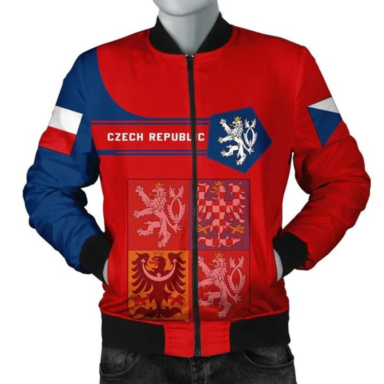 FUNSTUFFPRINT Czech Republic Coat Of Arms Men Bomber Jacket Simple Style 3D Bomber Jacket