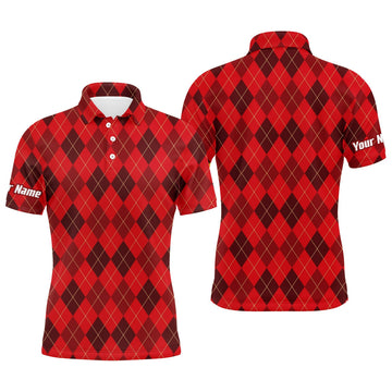 Custom Golf Men Polo Shirt - Custom Name Funny Christmas Plaid Argyle Pattern Apparel - Personalized Gift For Golf Lover, Male, Husband, Boyfriend