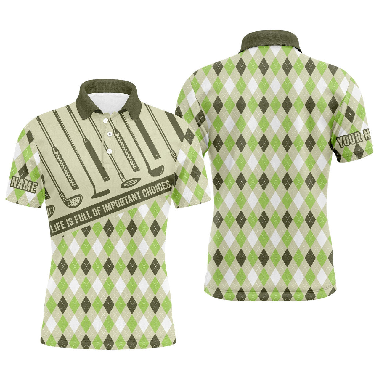 Custom Golf Men Polo Shirt - Argyle Pattern Custom Name Apparel - Personalized Gift For Golf Lover, Team, Golfer - Life Is Full Of Important Choices