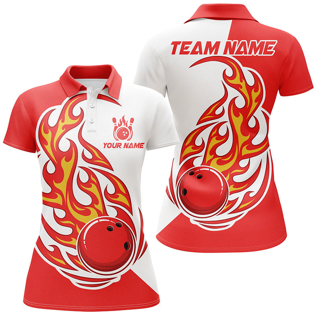 Custom Red and white Bowling ball Women polo shirts custom skull Bowling Team Jerseys