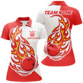 Custom Red and white Bowling ball Women polo shirts custom skull Bowling Team Jerseys