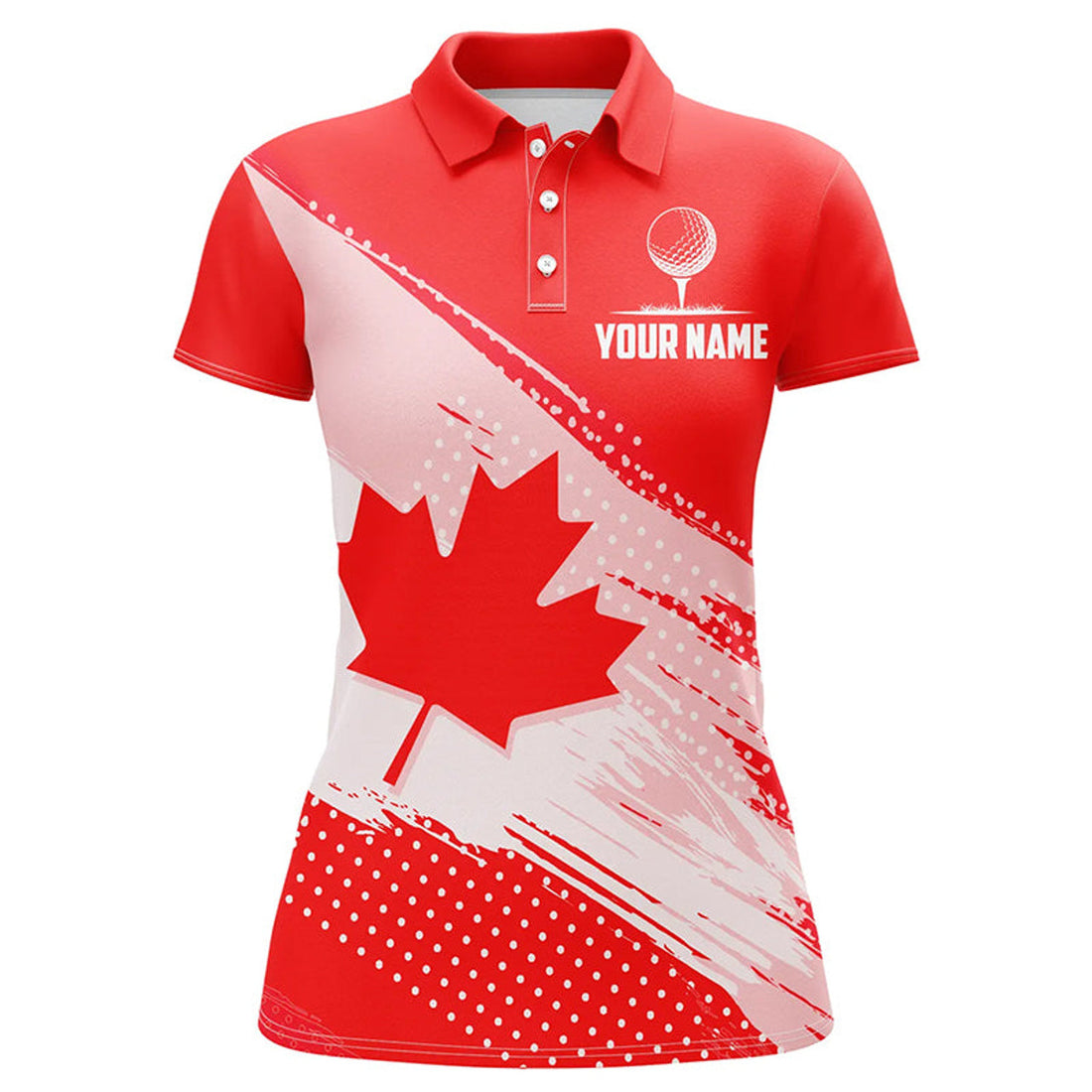 Custom Womens Golf Polo Shirts Canada Flag Patriot Custom Name White Golf Shirt