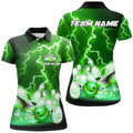 Custom Women bowling polo shirts Custom green lightning thunder Bowling Team Jersey, gift for team Bowlers