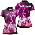Custom Women Bowling Polo Shirts Custom Purple Lightning Thunder Bowling Team Jersey, Gift For Team Bowlers