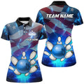 Custom American flag blue Custom Bowling Polo Shirts For Women patriotic Bowling Team League Jerseys